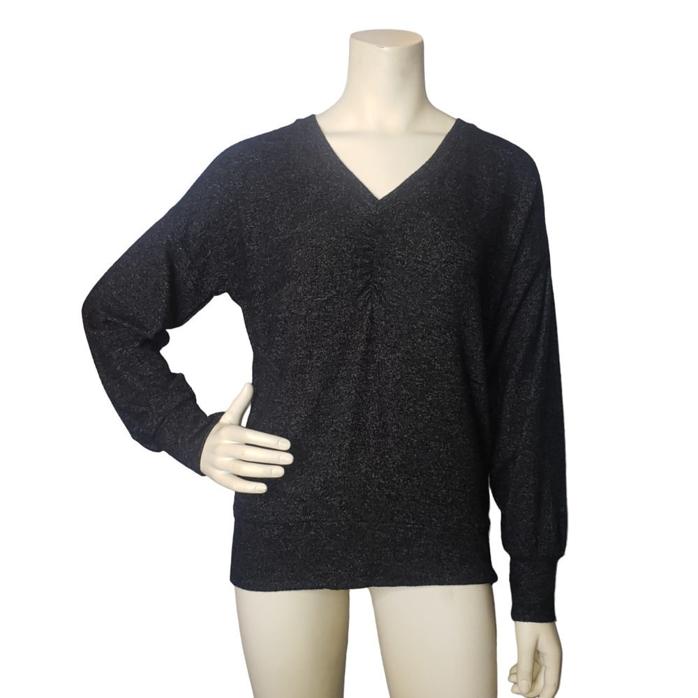 SOFT SURROUNDINGS Marabella Black V Neck Sweater Lounge Top Size Medium